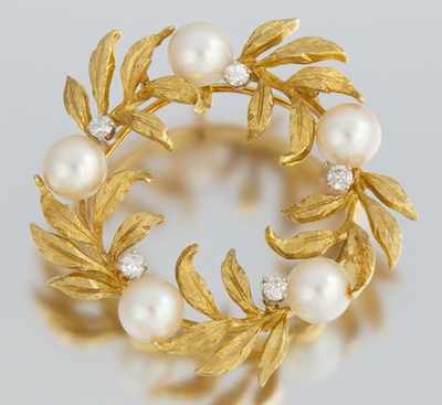 Appraisal: A Kurt Wayne Pearl and Diamond Brooch k yellow gold