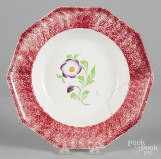 Appraisal: Red spatter soup bowl with primrose decoration '' dia