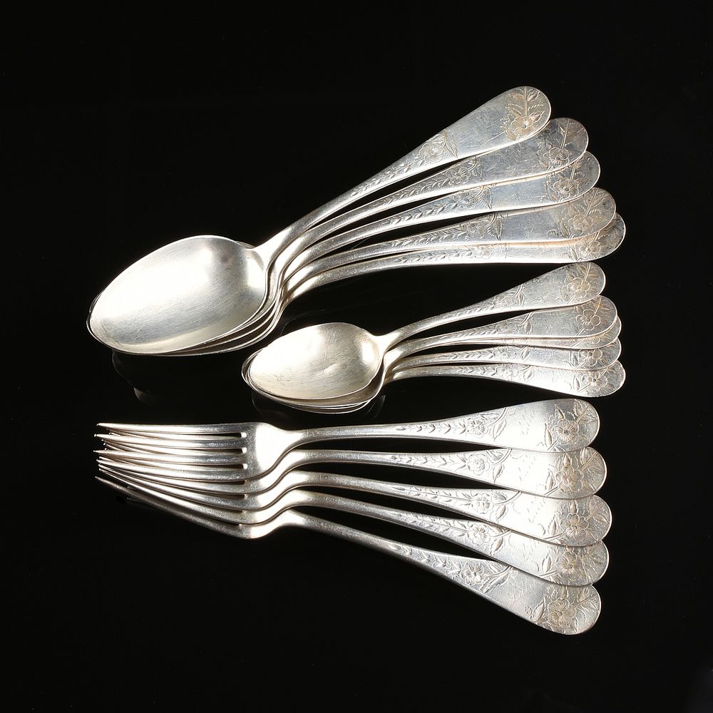 Appraisal: A GROUP OF TWENTY-FIVE PIECES OF ENGRAVED STERLING SILVERWARE EARLY