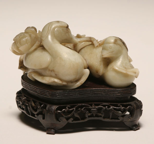 Appraisal: Chinese gray-white jade carving of a pair of ducks a