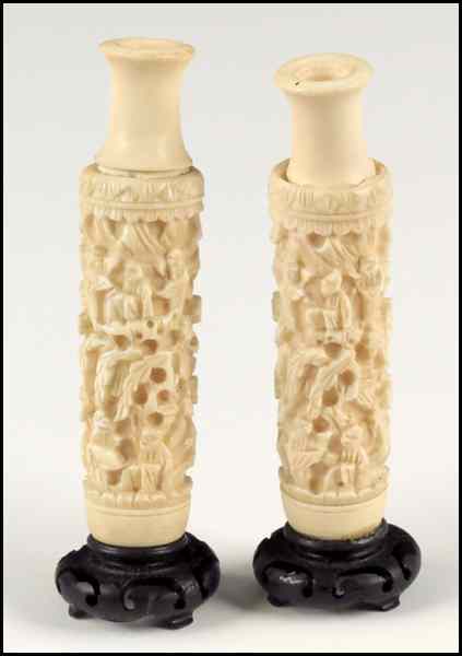 Appraisal: PAIR OF CARVED IVORY VASES Provenance The Collection of G