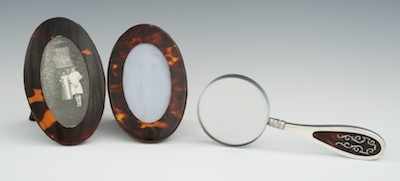 Appraisal: Three Tortoise Shell Desk Items Including a magnifying glass apprx