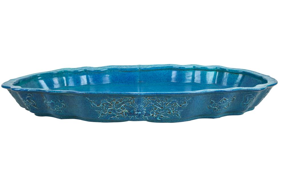 Appraisal: CHINESE BLUE-GLAZED CERAMIC BASINimpressed mark to underside inches wide inches