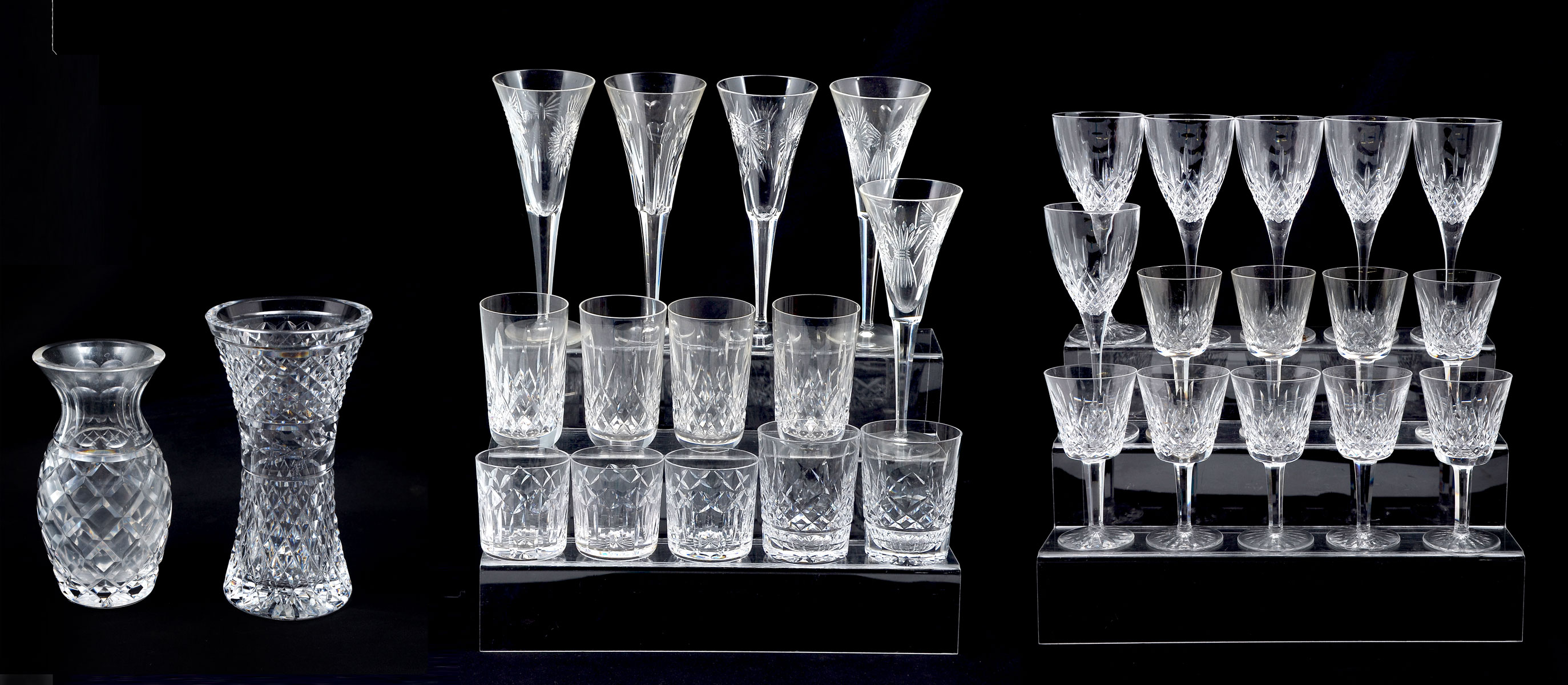 Appraisal: PC WATERFORD CRYSTAL LISMORE COLLECTION Including vases rocks glasses stemware