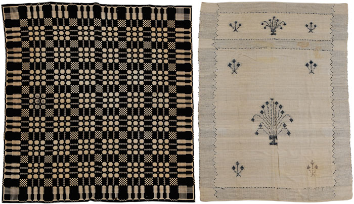 Appraisal: Two Hand-Woven Coverlets American th century one single panel linen