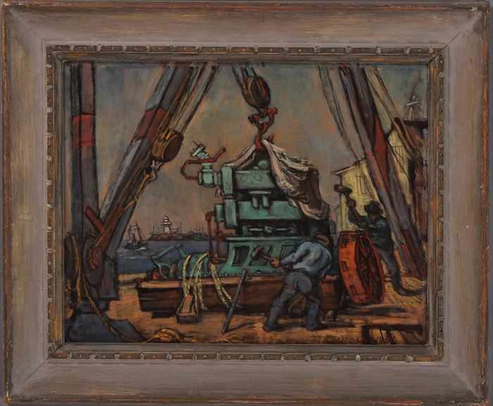 Appraisal: PHILIP REISMAN - MAN AND MACHINE Oil on masonite x