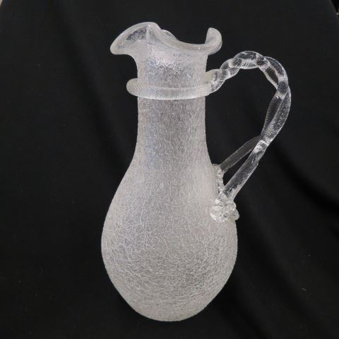 Appraisal: Victorian Art Glass Pitcherwith ice chamber crackle design with twisted