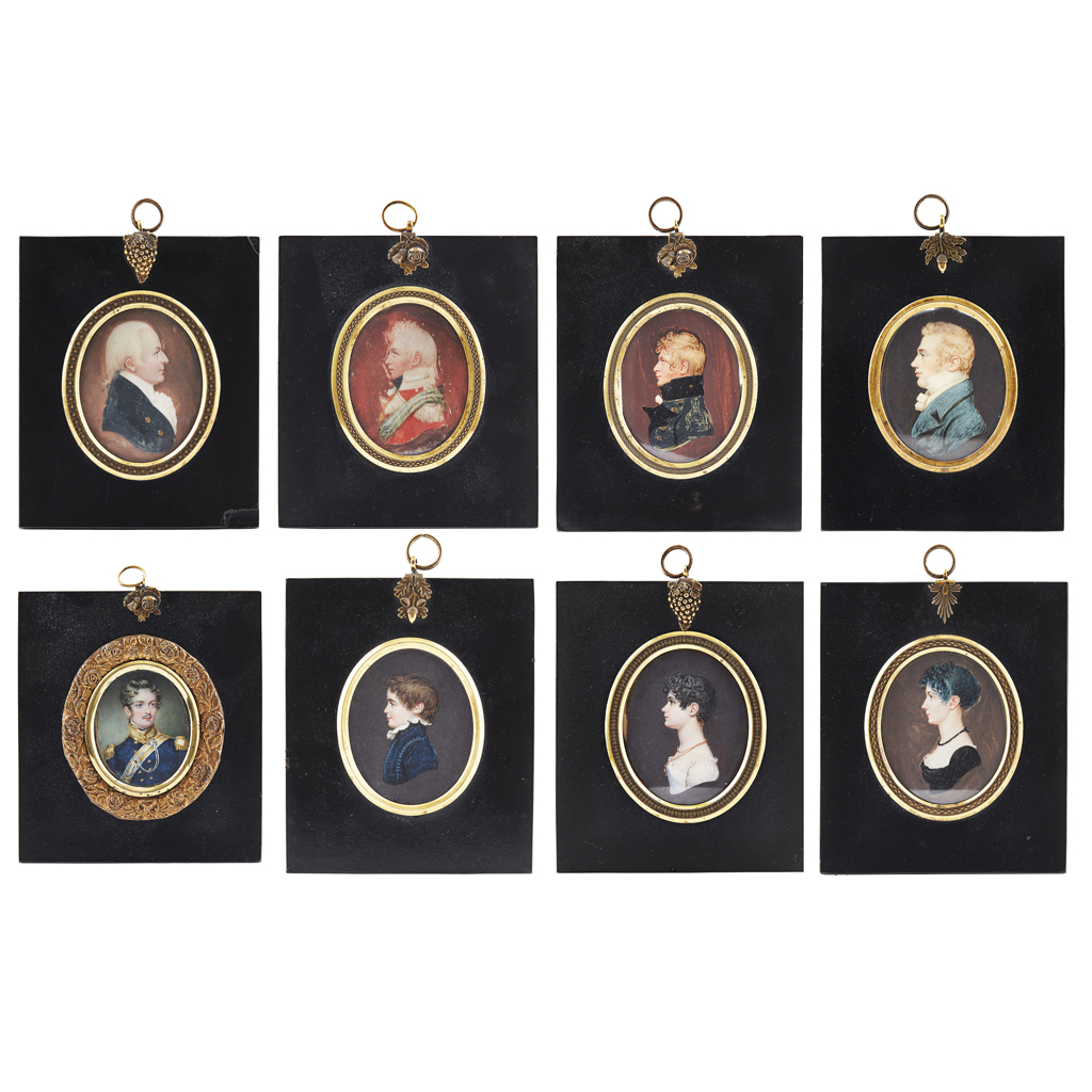 Appraisal: YGROUP OF EIGHT PORTRAIT MINIATURES EARLY TH CENTURY seven depicting