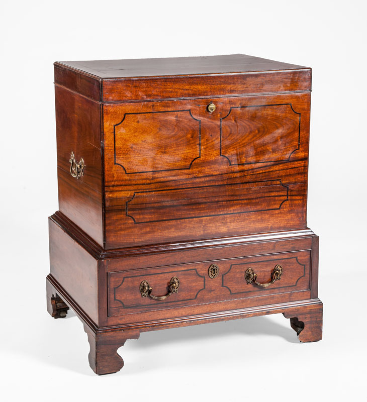 Appraisal: GEORGE III INLAID MAHOGANY CELLARETTE FITTED AS A HUMIDOR Fitted