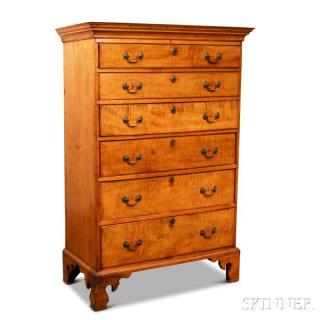 Appraisal: Chippendale Tiger Maple Tall Chest New England late th century