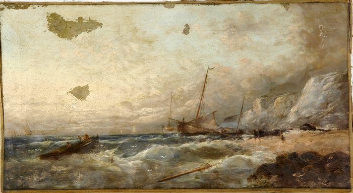 Appraisal: English School Coastal Scene with Shipwreck Oil on canvas unsigned