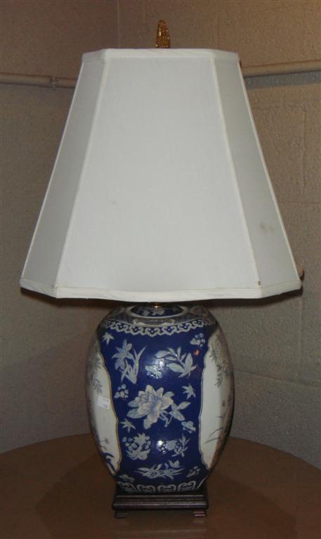 Appraisal: CHINESE BLUE AND WHITE FLORAL MELON JAR LAMP h in