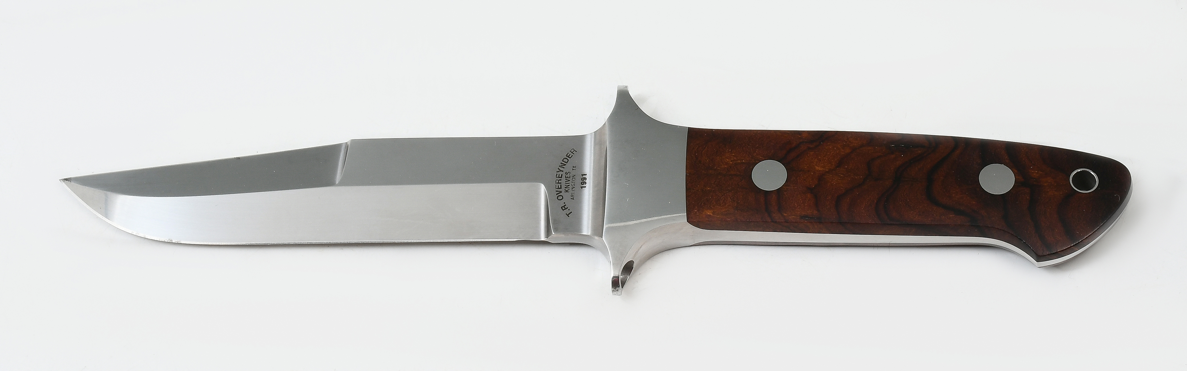 Appraisal: TOM OVEREYNDER FIXED BLADE KNIFE WITH WOOD HANDLE T R