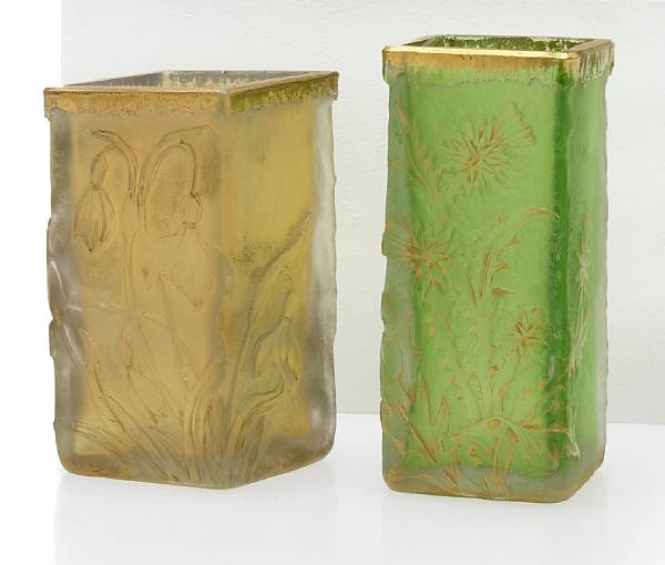 Appraisal: Two Daum Nancy gilt-decorated cameo glass vases circa the first