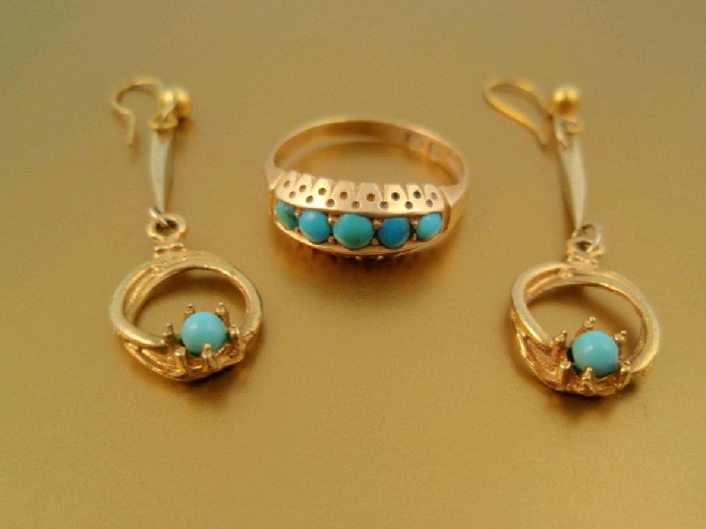 Appraisal: A pair of turquoise set pendant earrings and a five