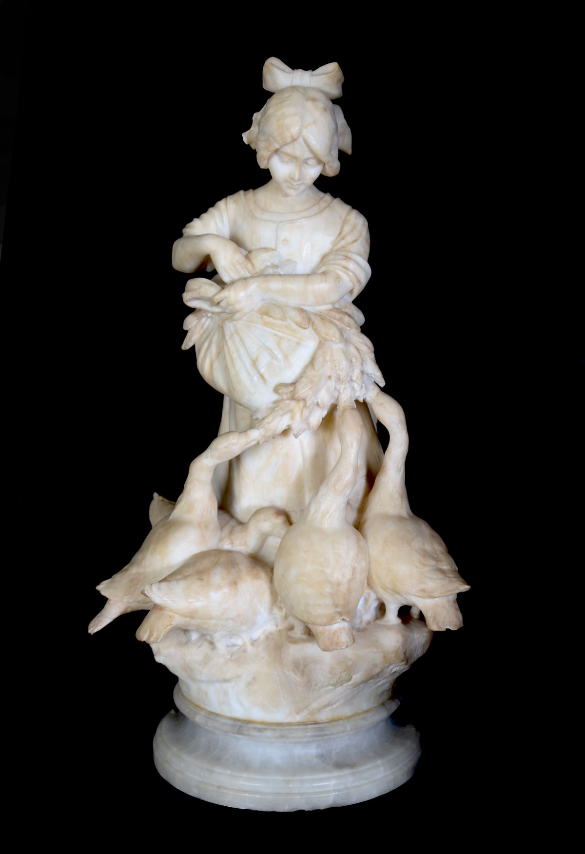 Appraisal: EXCEPTIONAL MARBLE SCULPTURE BY E BATTIGLIA Goose Girl '' in