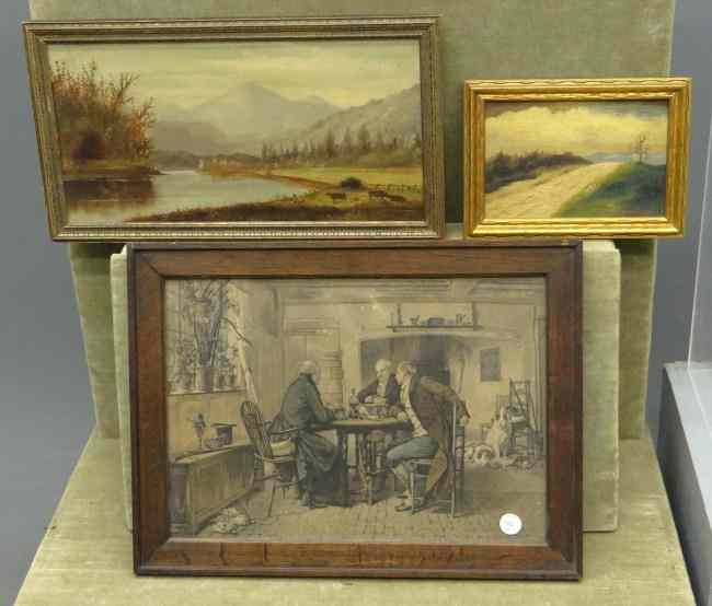 Appraisal: Lot pcs artwork including th c oil on canvas landscape