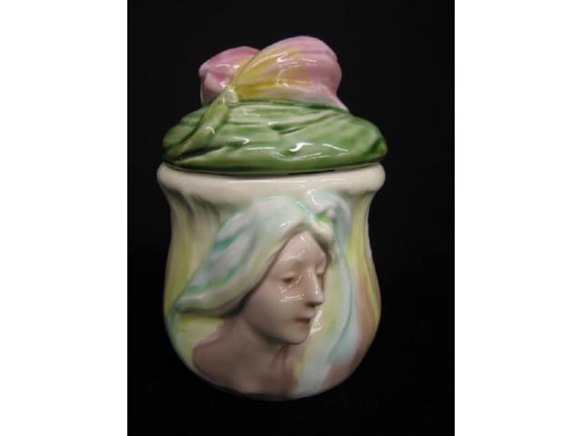 Appraisal: Victorian Figural Majolica Pottery Tobacco Jar Art Nouveau lady emerging