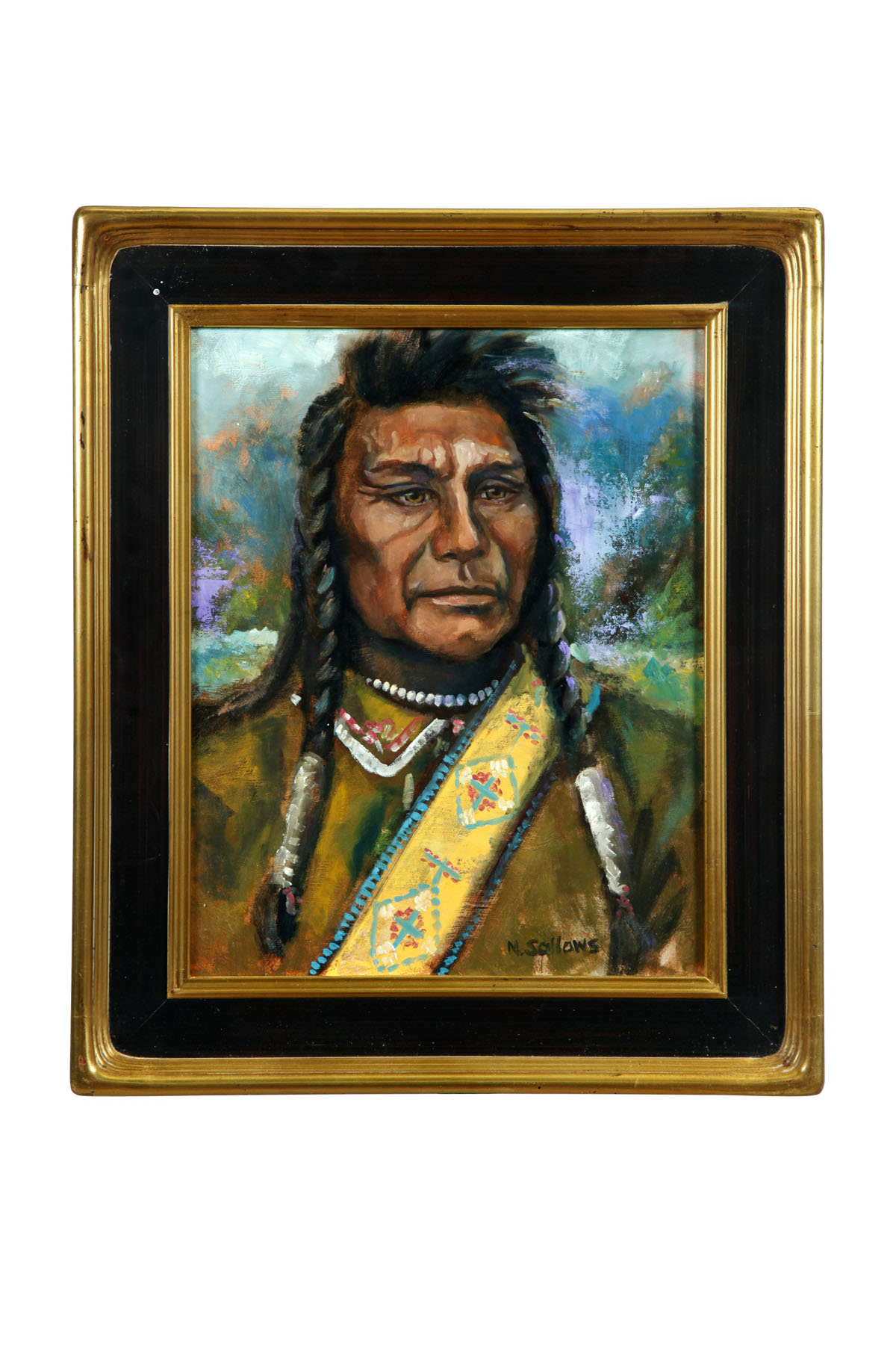 Appraisal: PORTRAIT OF A NATIVE AMERICAN BY NORA SALLOWS AMERICAN TH