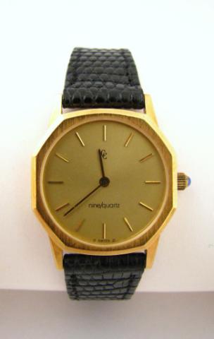 Appraisal: Lady's K Yellow Gold Concord watch quartz leather band sapphire