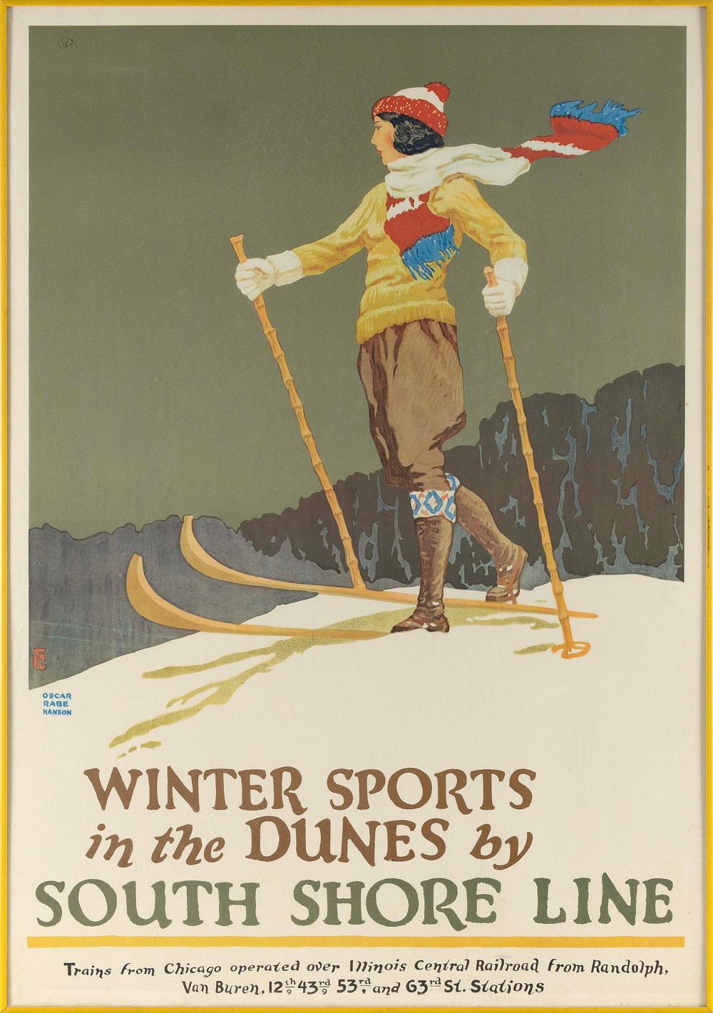 Appraisal: OSCAR RABE HANSON Illinois - Railroad travel poster Winter Sports