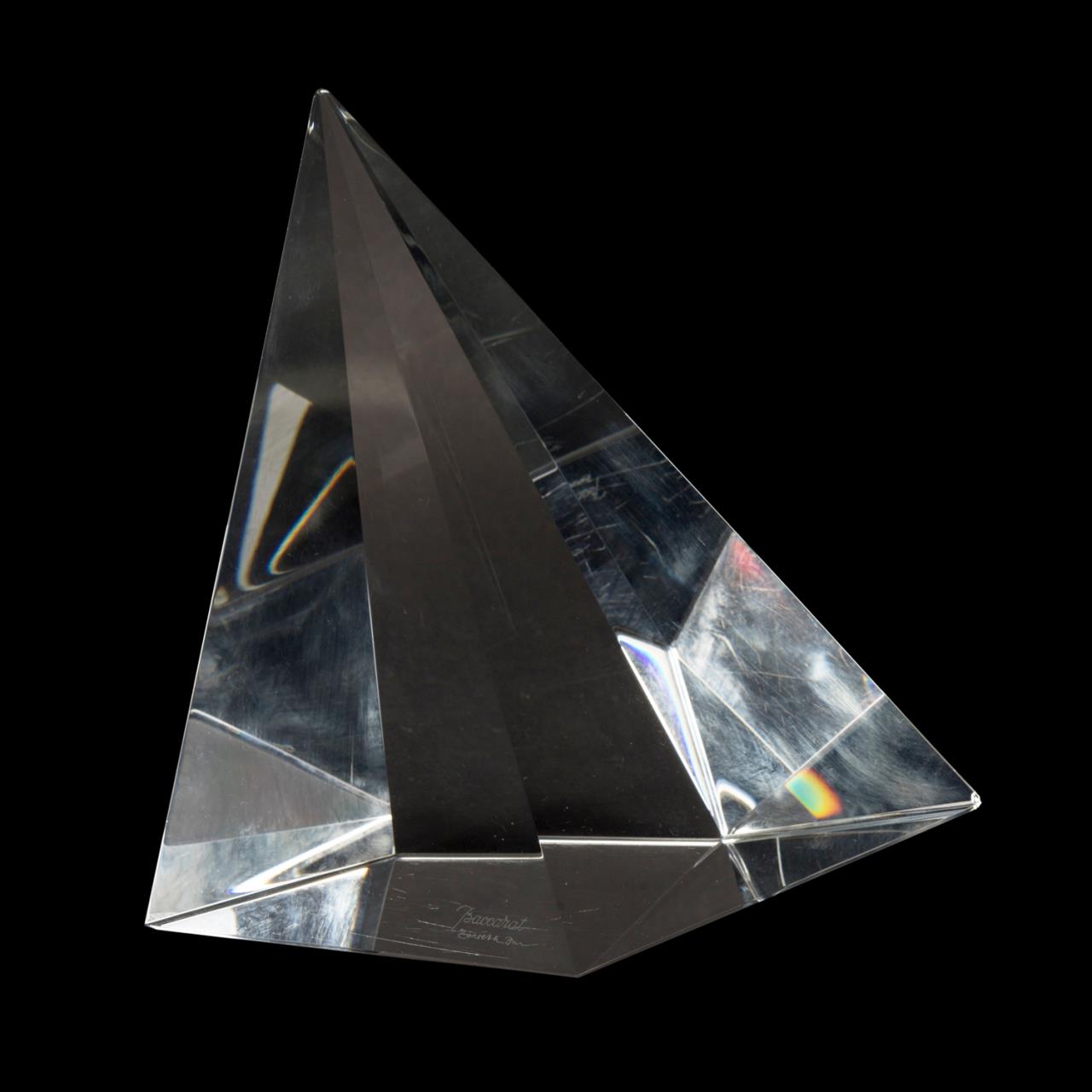 Appraisal: BACCARAT CRYSTAL PYRAMIDAL FORM SCULPTURE Baccarat French modern colorless crystal