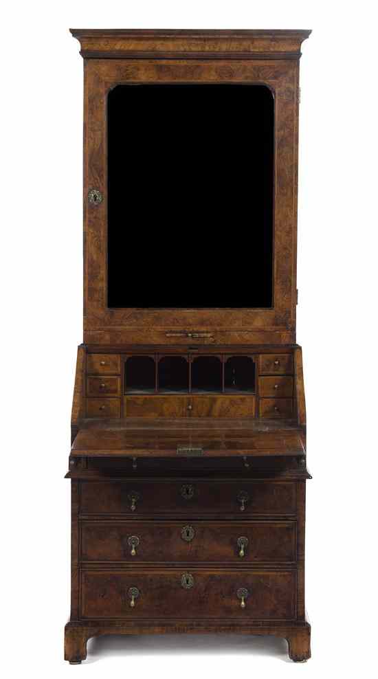 Appraisal: A George I Burl Walnut Secretary having a shaped cornice