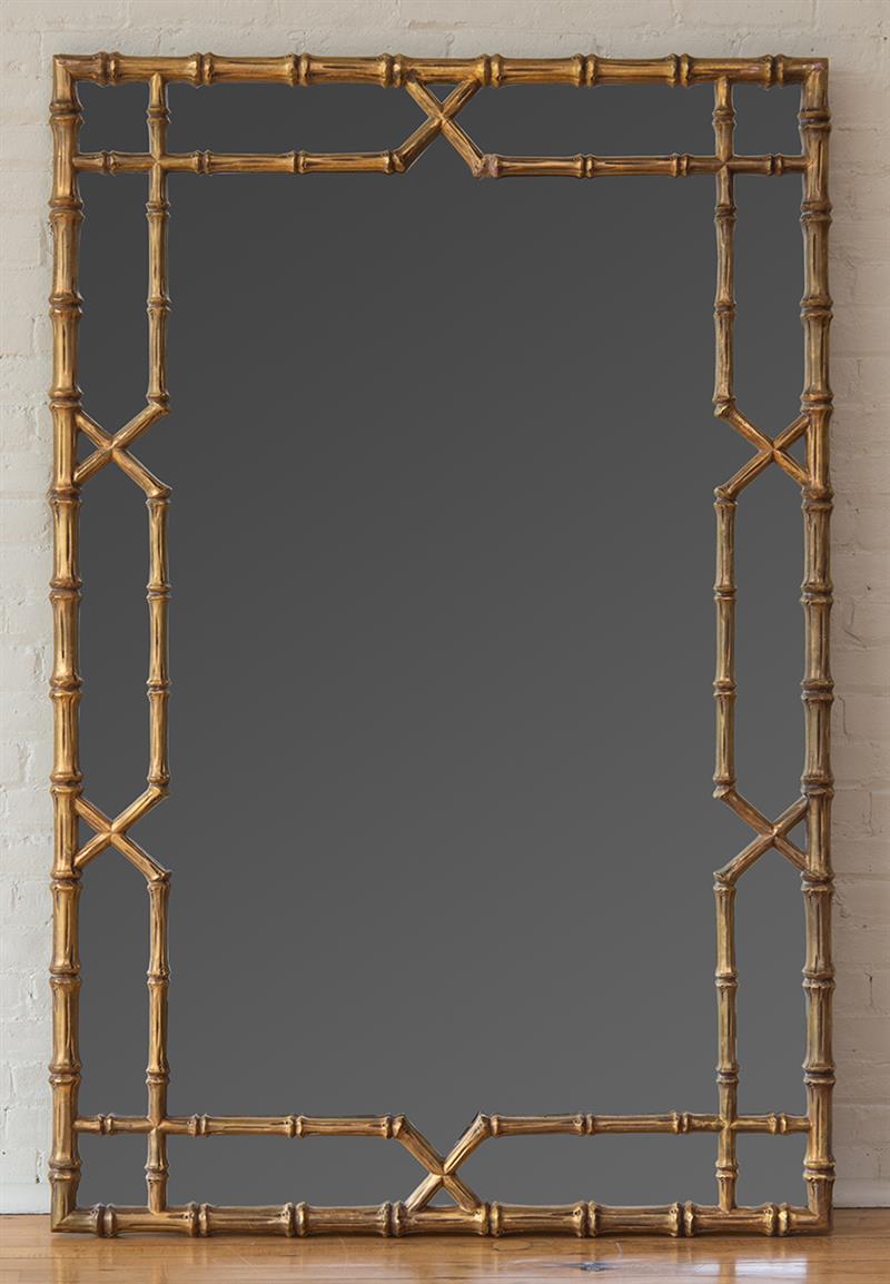 Appraisal: LARGE FAUX BAMBOO GOLD-PAINTED COMPOSITION MIRROR x in Estimate -