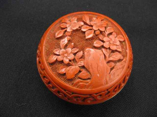 Appraisal: Chinese Carved Cinnabar Box floral - '' diameter excellent