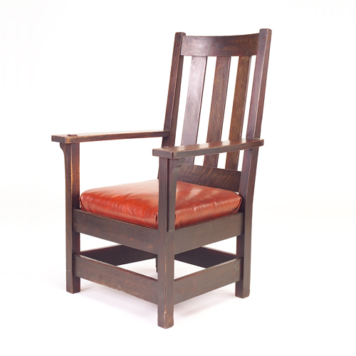 Appraisal: LIMBERT Tall-back armchair with three vertical slats and long corbels