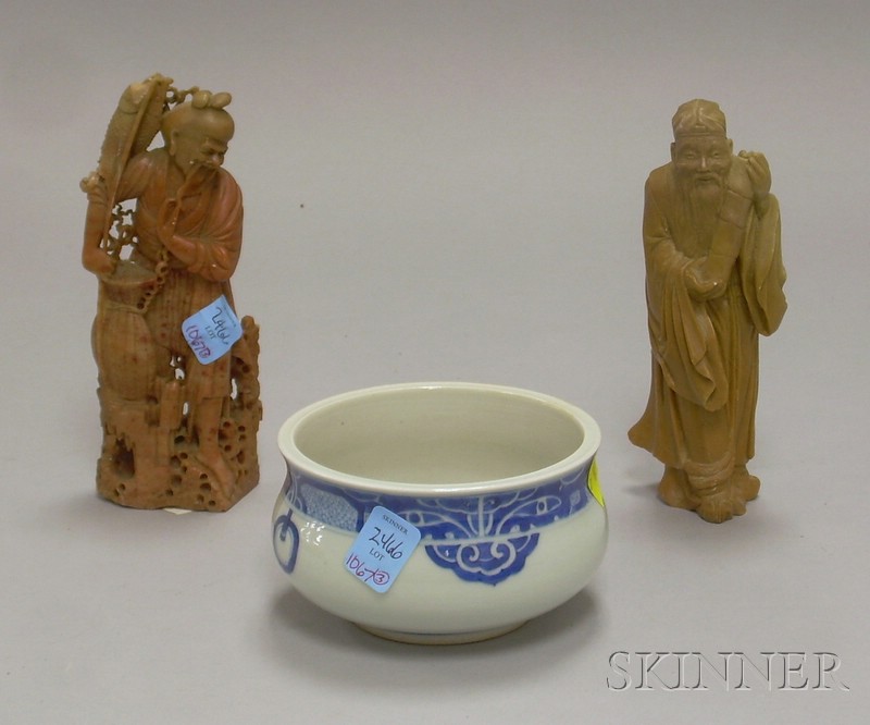 Appraisal: Three Asian Items a blue and white censer and two