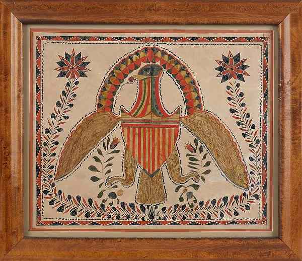 Appraisal: Southeastern Pennsylvania watercolor fraktur of a spread winged eagle ca