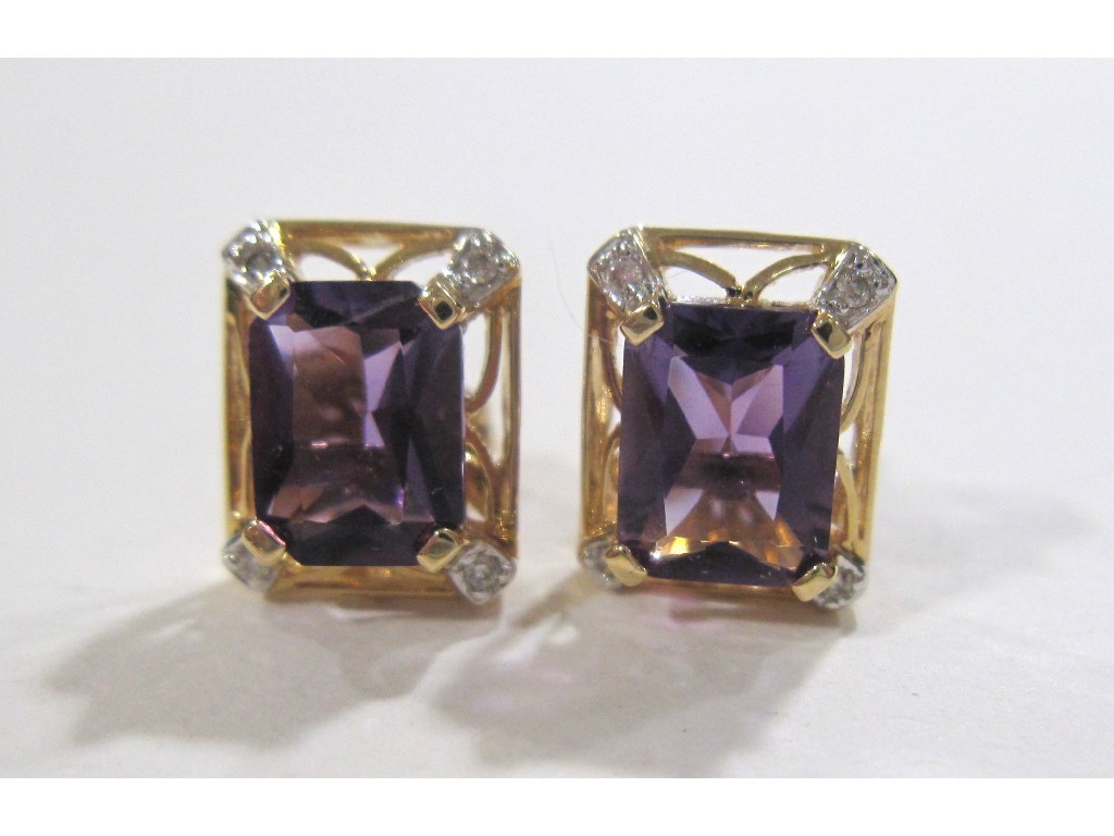 Appraisal: Pair of ct gold amethyst and diamond set stud earrings