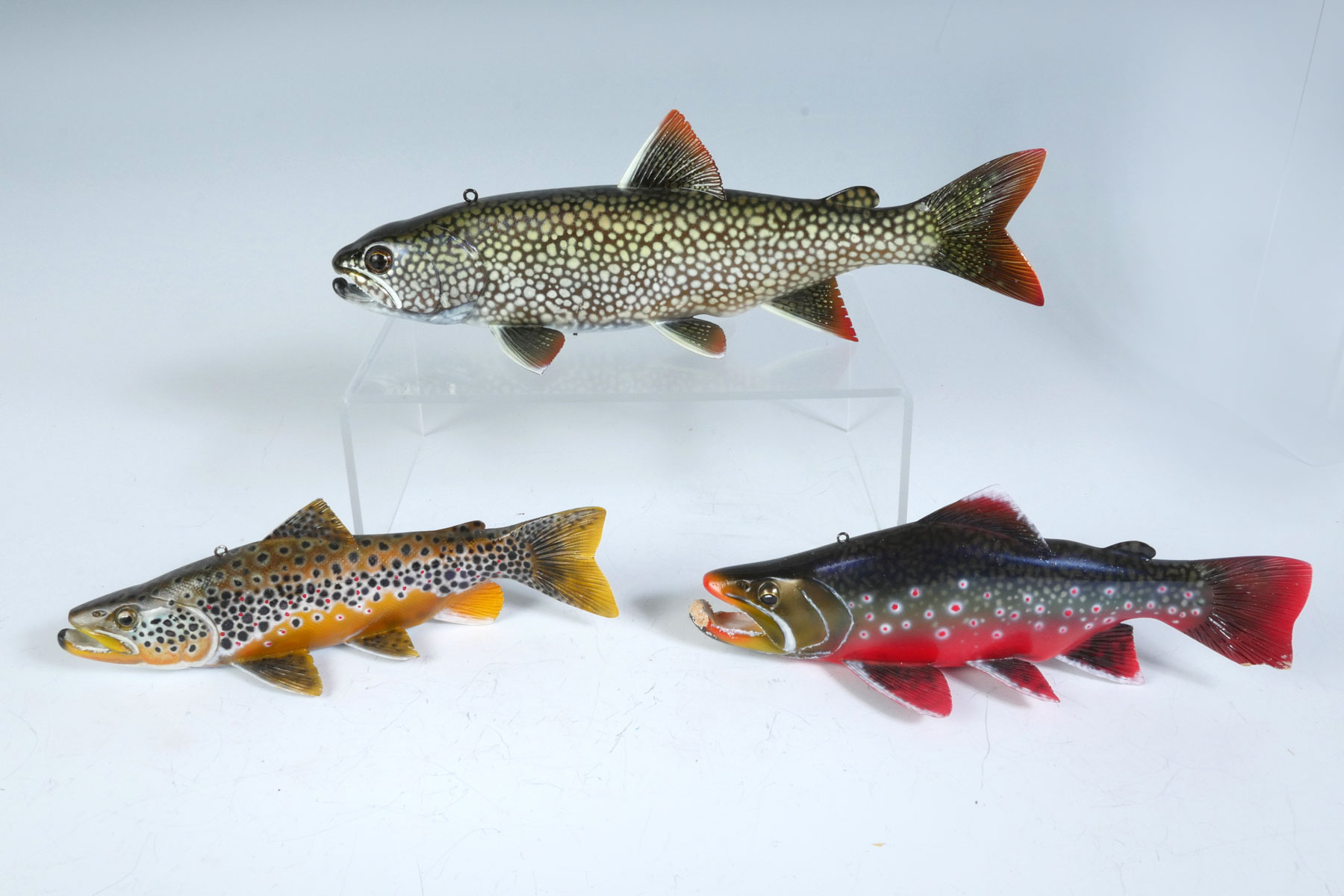 Appraisal: THREE JARED SYPNIESKI ULTRA-REALISTIC FISH DECOYS Large Brook Trout ''