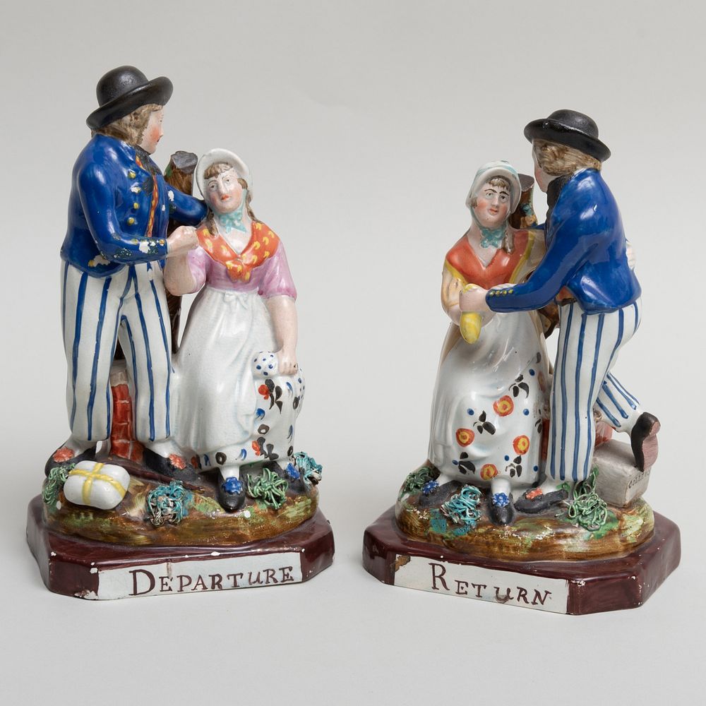 Appraisal: Pair of Staffordshire Pearlware Figures 'Departure' and 'Return' The larger