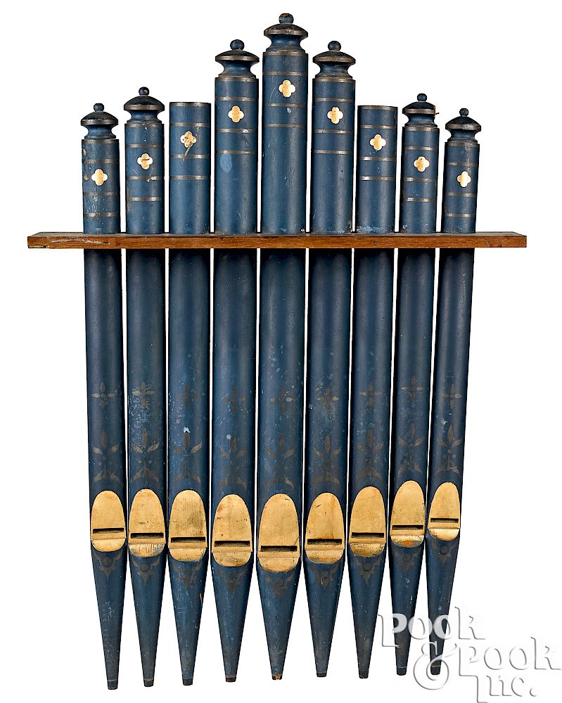 Appraisal: Nine painted wood organ pipes Set of nine painted wood