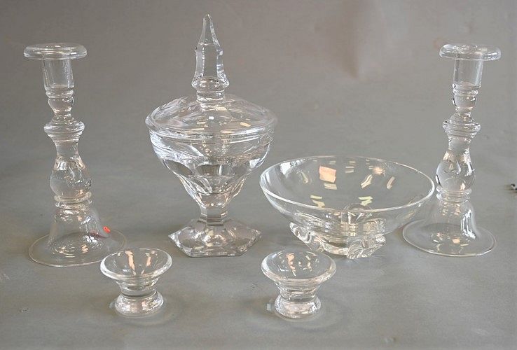 Appraisal: Six Piece Glass Lot to include a pair of Steuben