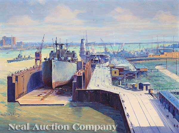 Appraisal: Frederick J Hoertz American - Ship at the Docks oil