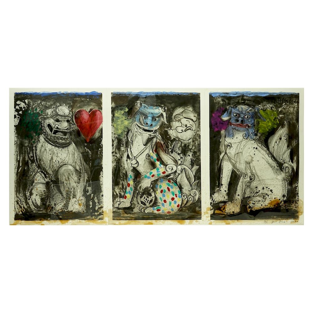 Appraisal: Jim Dine Fu Dog Triptych Jim Dine American b Triptych