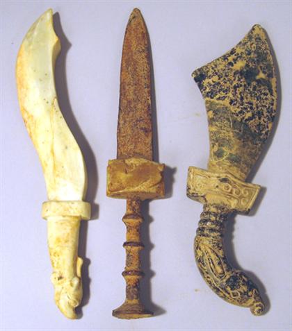 Appraisal: Three Chinese archaic type daggers Comprised of two single section