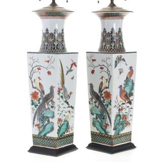 Appraisal: Huge pair Chinese famille verte squared vases Huge pair Chinese