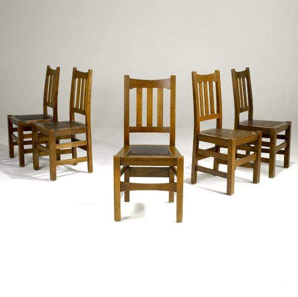 Appraisal: STICKLEY BROTHERSSet of five dining chairs no original leather seatsTwo