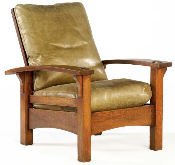 Appraisal: GUSTAV STICKLEY Bow arm Morris chair with loose cushions on