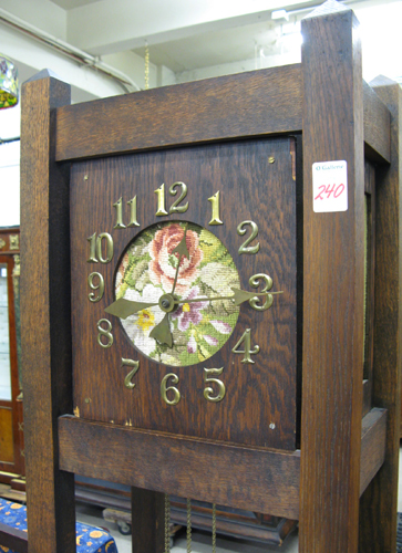 Appraisal: MISSION OAK GRANDFATHER FLOOR CLOCK Waterbury Clock Co American c