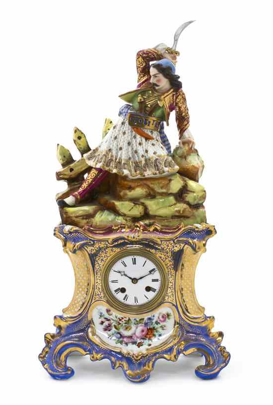 Appraisal: A Paris Porcelain Figural Mantel Clock in two parts surmounted