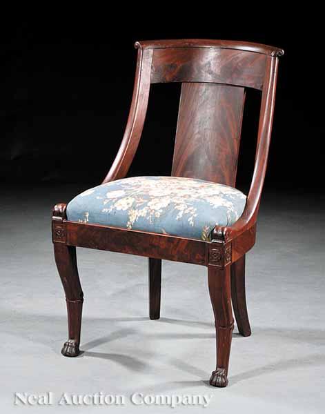 Appraisal: A Restauration Carved Mahogany Gondola Chair scroll crest rail straight