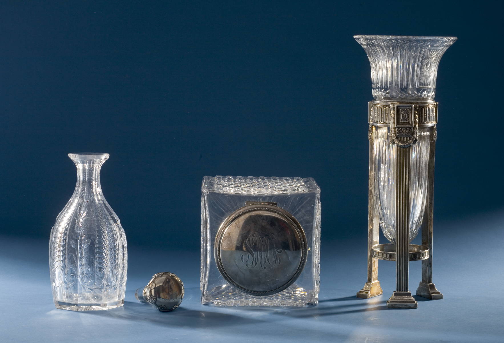 Appraisal: THREE CUT GLASS AND SILVER TABLE OBJECTS INCLUDING AN AMERICAN