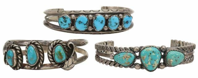 Appraisal: lot of Native American silver and turquoise cuff bracelets including