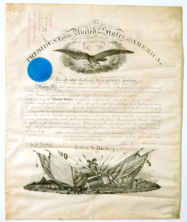 Appraisal: A Presidential military appointment document on vellum signed by President