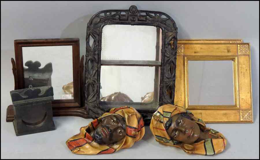 Appraisal: CARVED WOOD BOX FRAMED MIRROR Together with a pair of